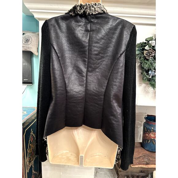 DOLCE CABO FAUX FUR LINED ASYMMETRIC MIXED MEDIA CARDIGAN SWEATER JACKET M - Picture 2 of 9